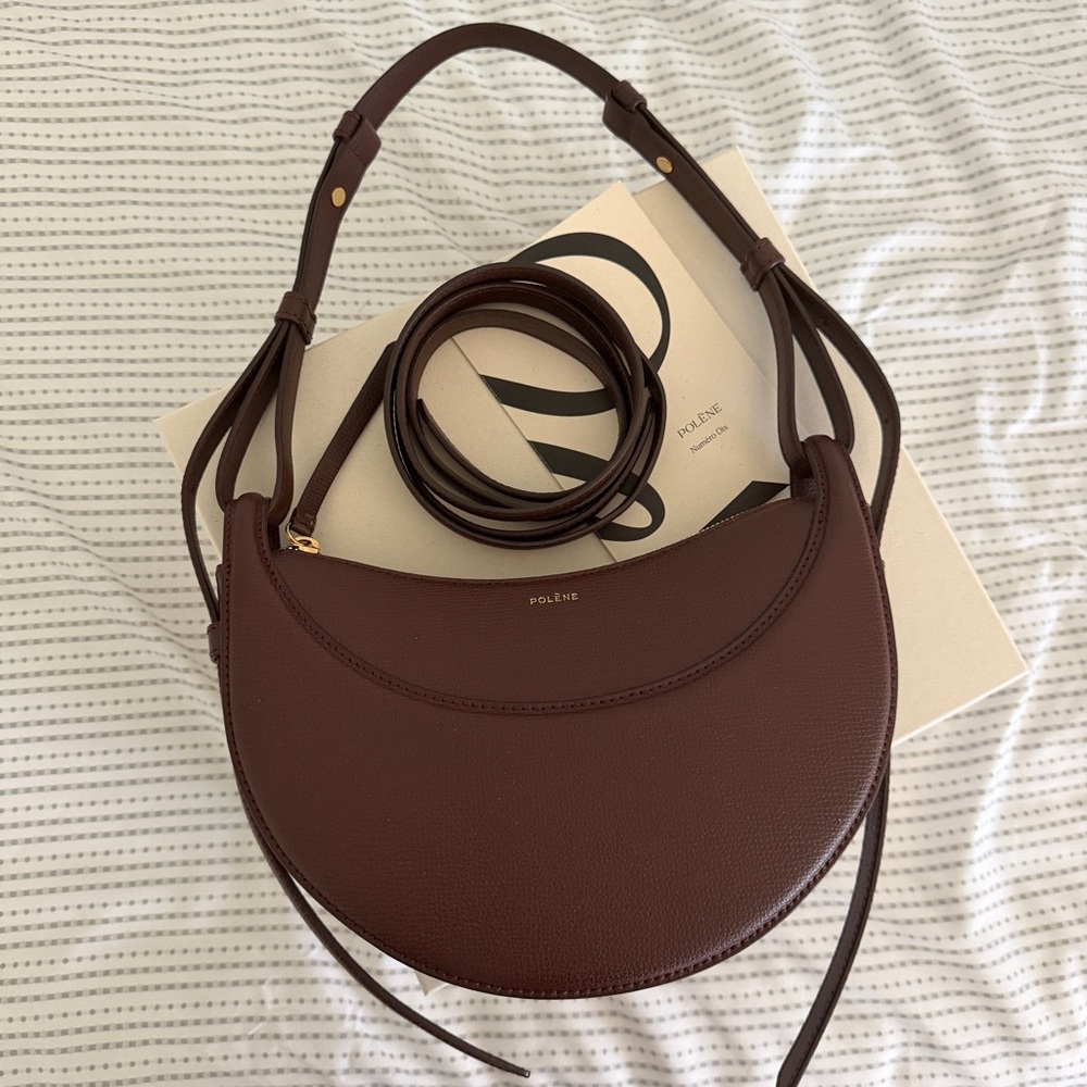 Polène Brown Crescent Leather Shoulder Bag